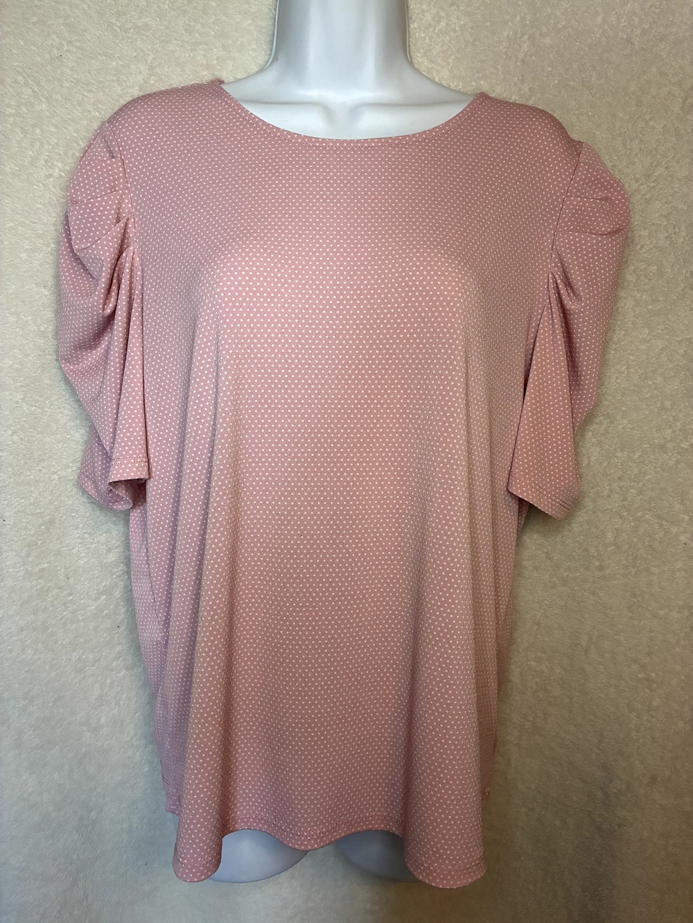 Adrianna Papell Dusty Rose Micro Dot Short Sleeve Blouse